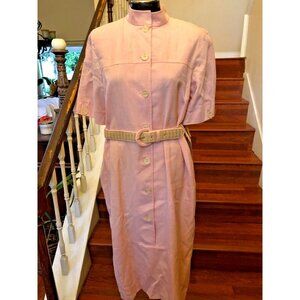 VTG Petrina Dress Peach 80's NWT Front Buttons Belted Made in USA Size 14